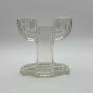 Anchor Hocking Queen Mary 1940's Clear Glass Candle Holder Art Deco